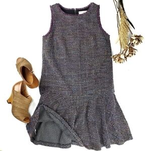 New LOFT Purple Fringed Grey Tweed Shift Dress S